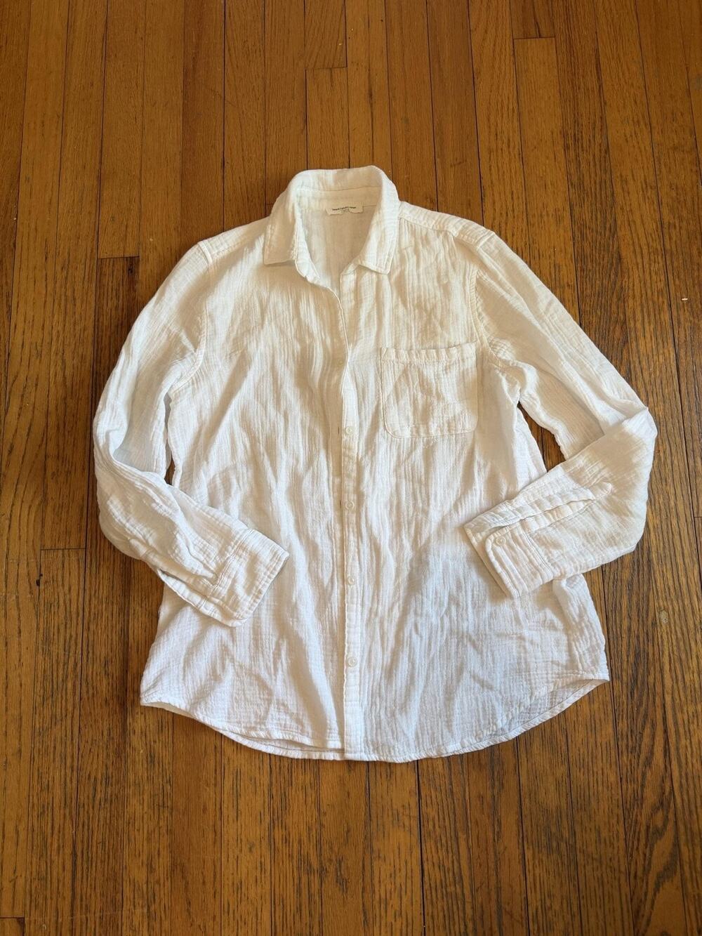 Beachlunchlounge Shirt Womens M White Gauze Cotton ButtonUp